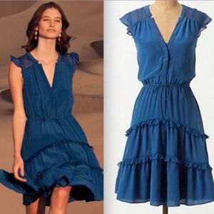 Blue Tiered Ruffle Midi Dress Size 8 – Flutter Sleeves Anthropologie / dil